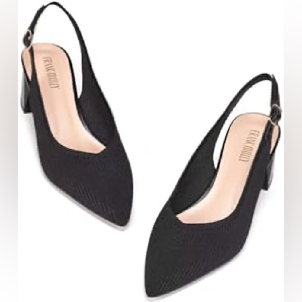 Frank Mully 8 Slingback Chunky Heels Pointed Toe Comfortable Black Like New!